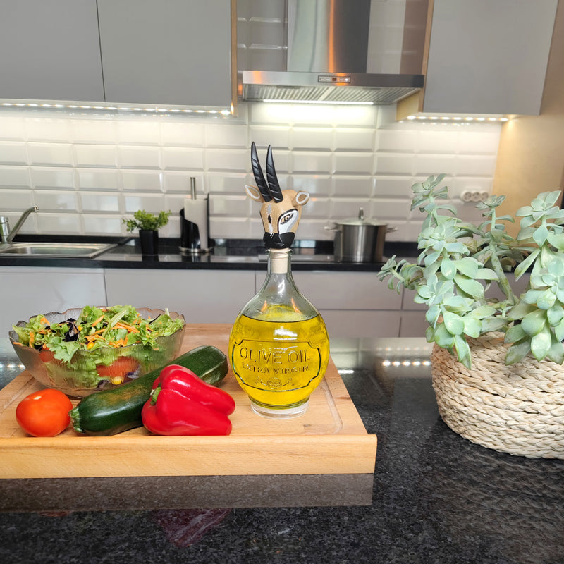 DECORATIVE BOTTLE STOPPER - The carnival goat - Hand-carved and painted wood