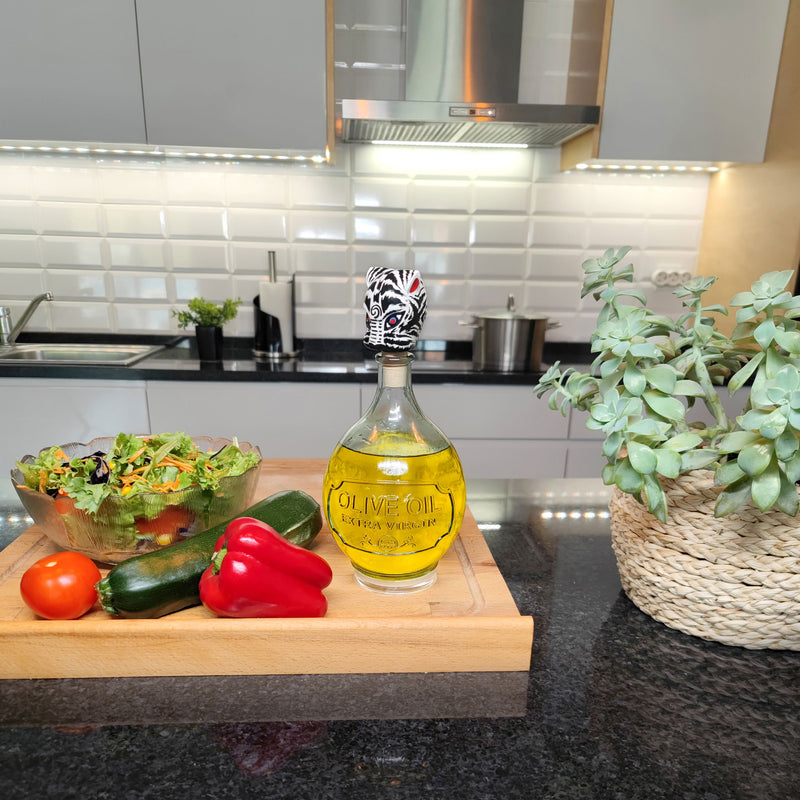 DECORATIVE BOTTLE STOPPER - The carnival white tiger - Hand-carved and painted wood