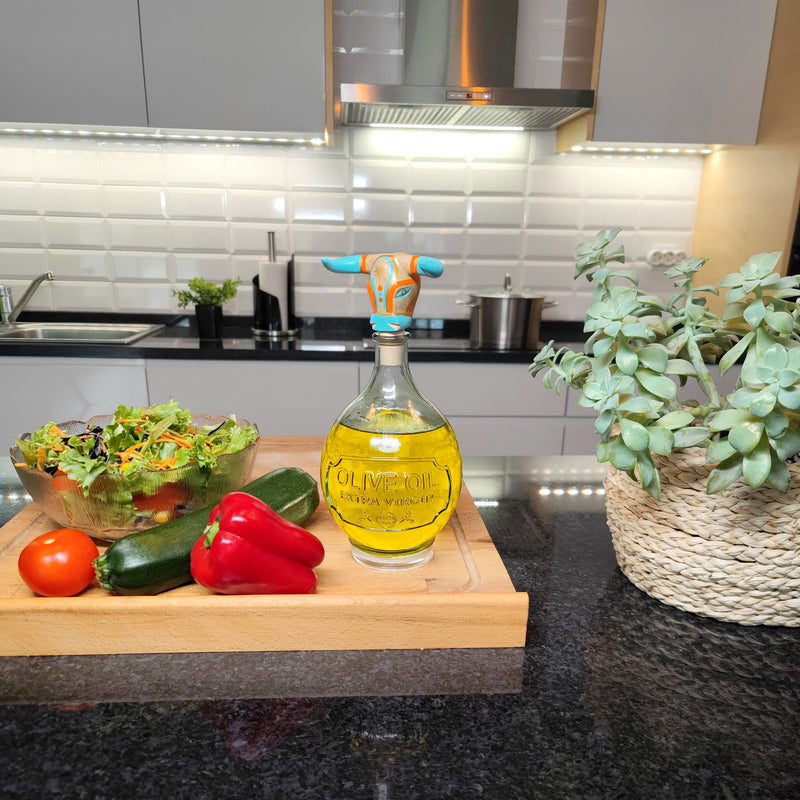 DECORATIVE BOTTLE STOPPER - The carnival bull - Hand-carved and painted wood