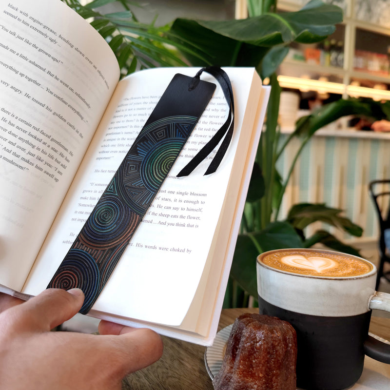 SPIRAL OF LIFE BOOKMARK - Tamo art - Dark wood decorated with wheat and barley stalks (straw marquetry)