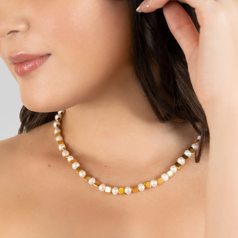 COLAR DORA - Feito à mão - Banhado a ouro de 24 quilates - Pérolas cultivadas