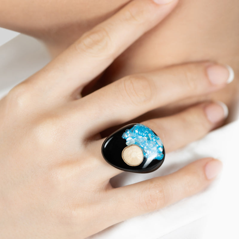 NATÜA RING - Handmade - Adjustable - Crushed white corn, recovered wood