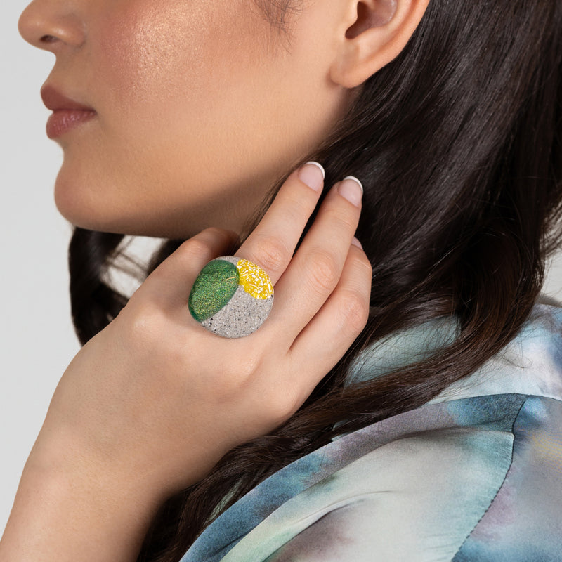 GRANITA RING - Handmade - Adjustable - Crushed cement, crushed eggshells, bronze powder
