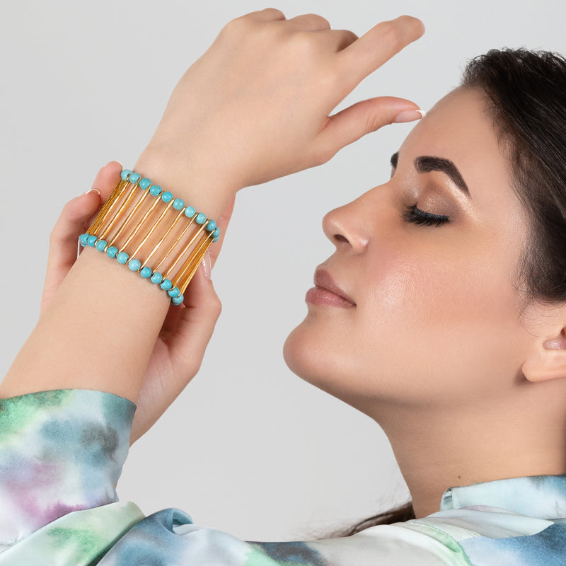 BRACELETE ELEGANCIA - Feita à mão - Banhada a ouro de 24 quilates - Turquesas