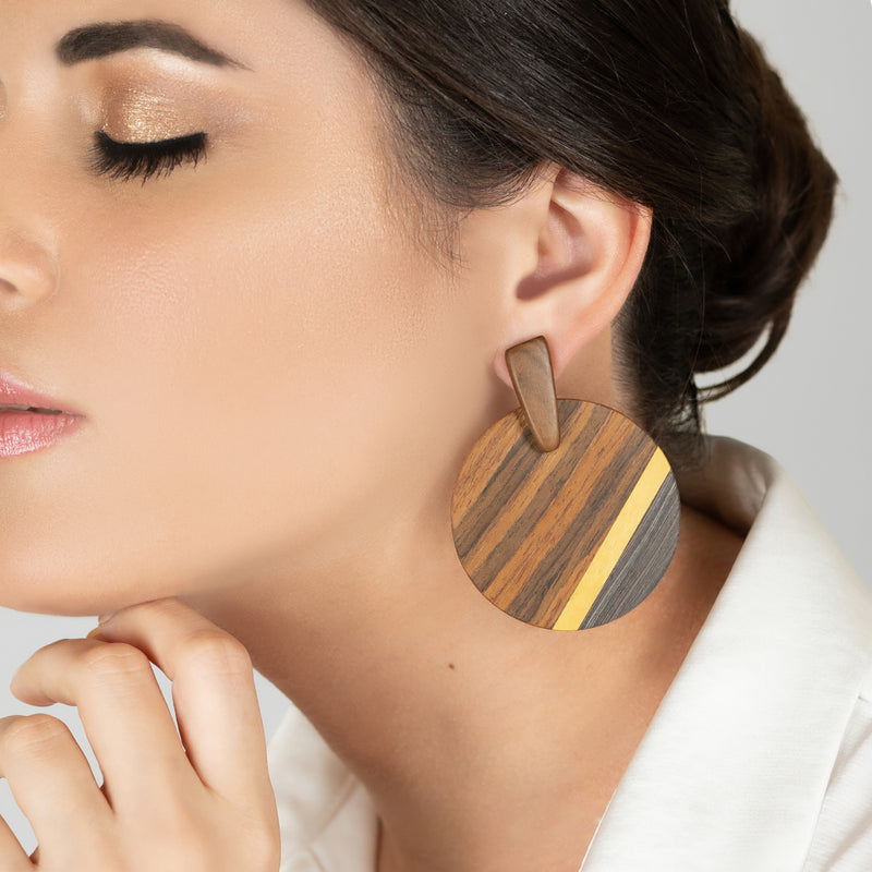 WOODIE SOL EARRINGS - Handmade - Plywood (3 crossed-laid layers of wood veneer)