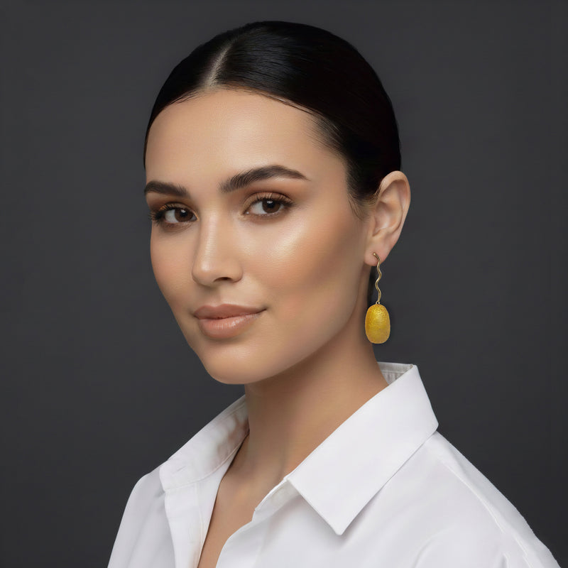 BRINCOS COCOON ECHO - Feitos à mão - Banhados a ouro de 24 quilates - Casulos de seda