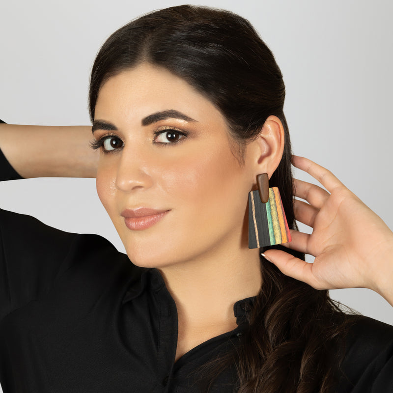 WOODIE TRAPEZE EARRINGS - Handmade - Plywood (3 crossed-laid layers of wood veneer)