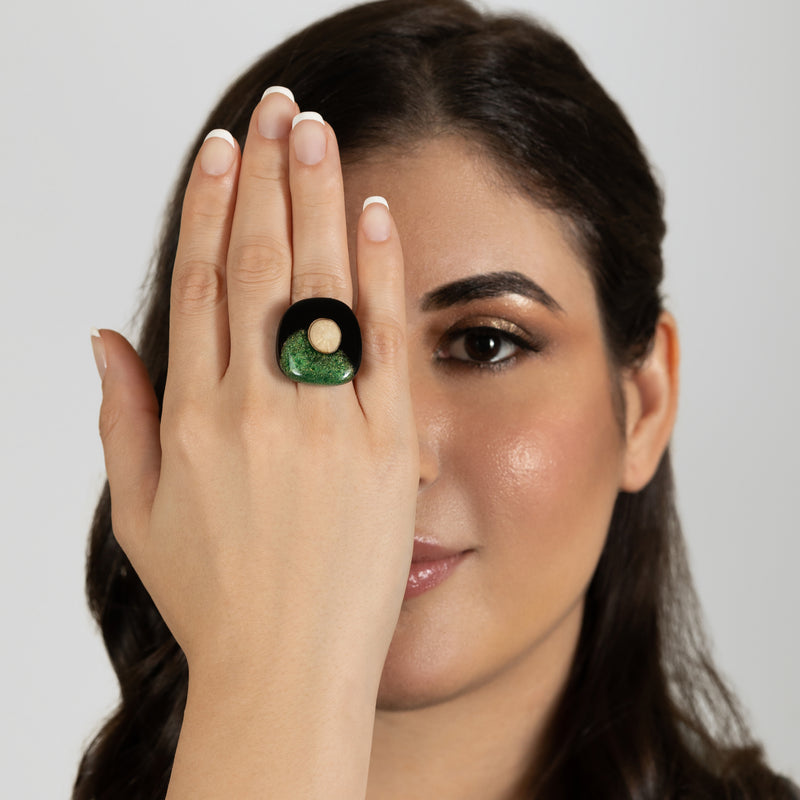 NATÜA RING - Handmade - Adjustable - Recovered wood, bronze powder