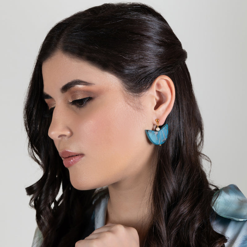 BRINCOS PALMA - Feitos à mão - Banhados a ouro de 24 quilates - Tagua (marfim vegetal), pérolas cultivadas