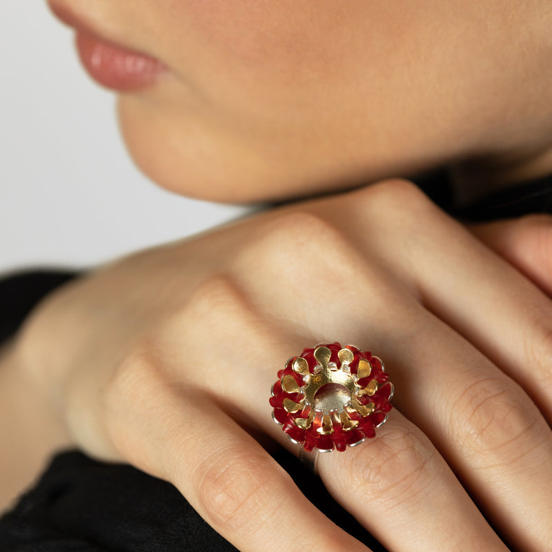 ECOSOL RING - Handmade - Adjustable - Sterling silver 925 and 24K gold-plated - Recycled bottle cap plastic liners