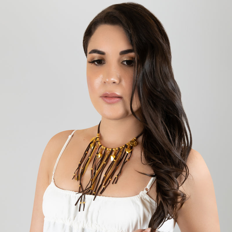 SUÉ NECKLACE - Handmade - 24K gold-plated - Leather