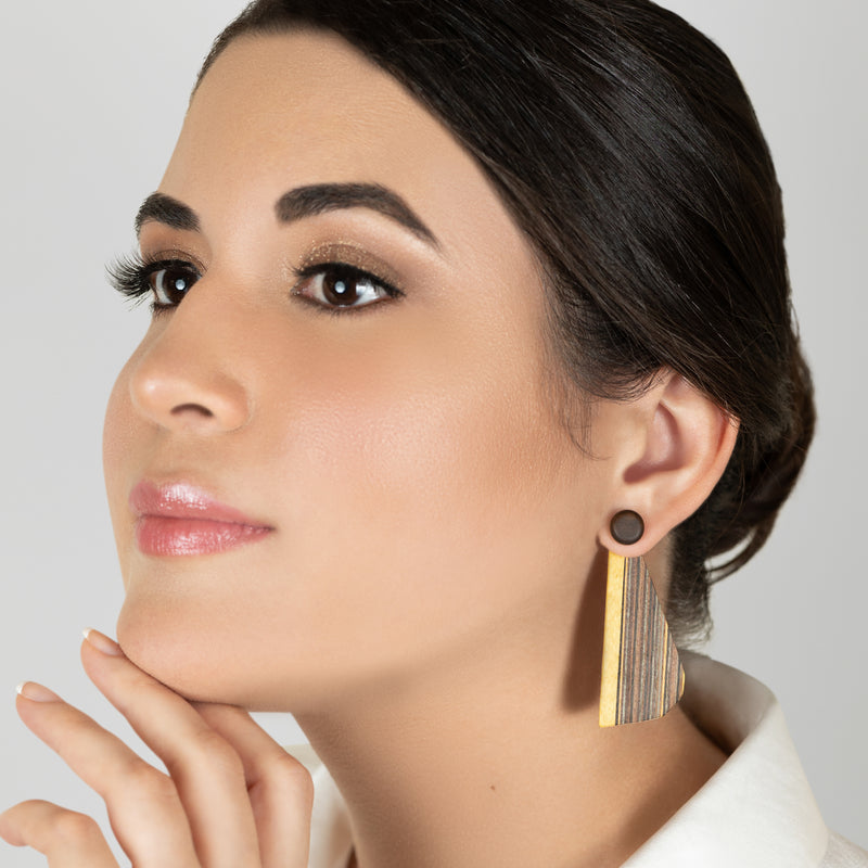 WOODIE TRIO EARRINGS - Handmade - Reversible - Plywood (3 crossed-laid layers of wood veneer)