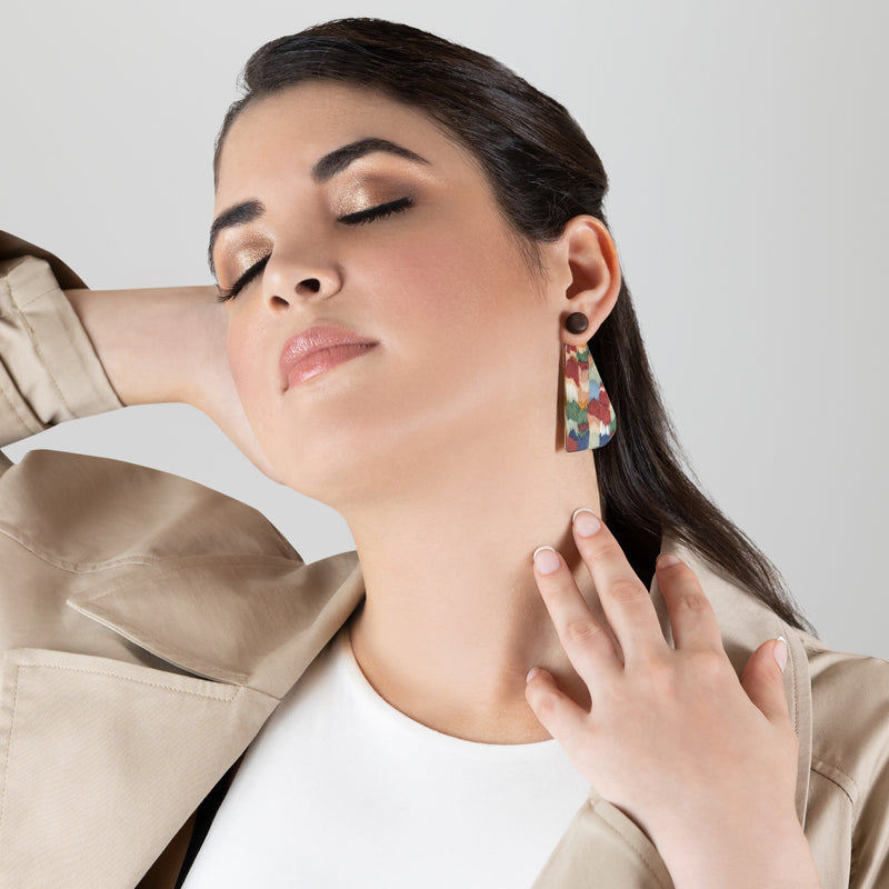 WOODIE TRIO EARRINGS - Handmade - Reversible - Plywood (3 crossed-laid layers of wood veneer)