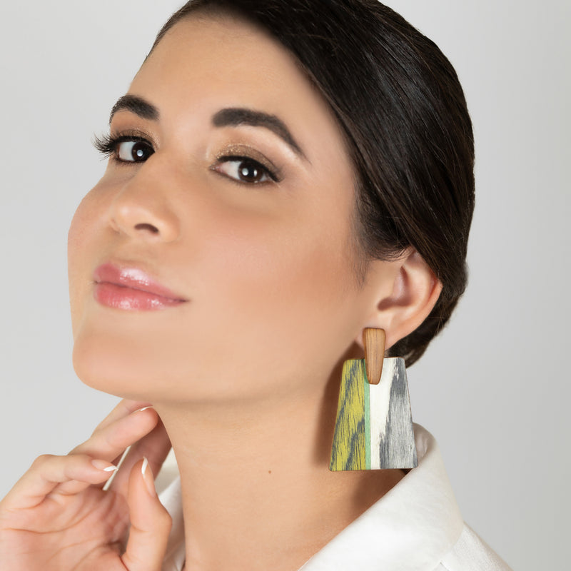 WOODIE TRAPEZE EARRINGS - Handmade - Plywood (3 crossed-laid layers of wood veneer)