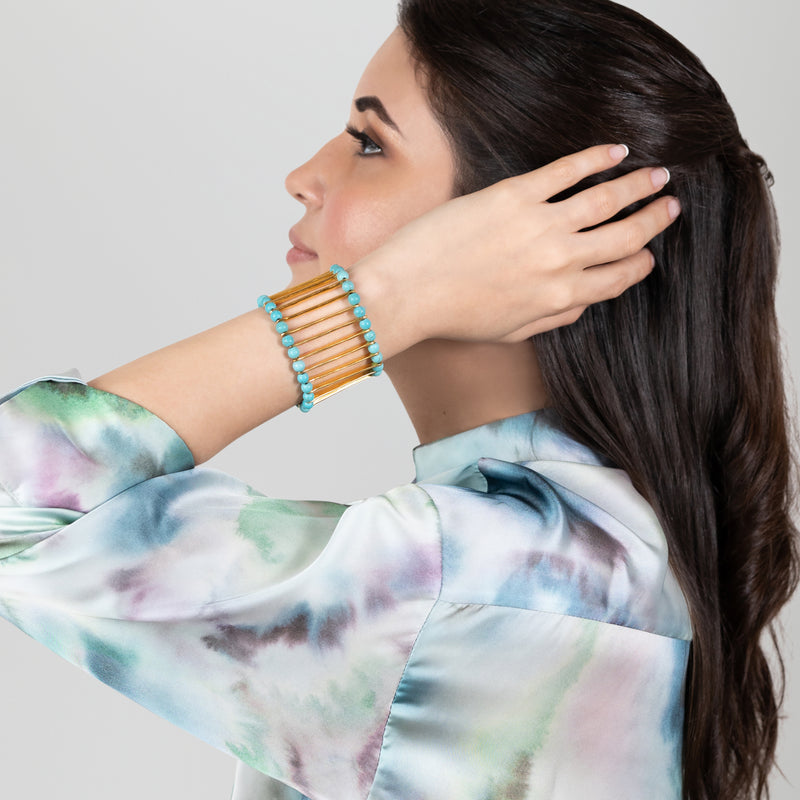 BRACELETE ELEGANCIA - Feita à mão - Banhada a ouro de 24 quilates - Turquesas