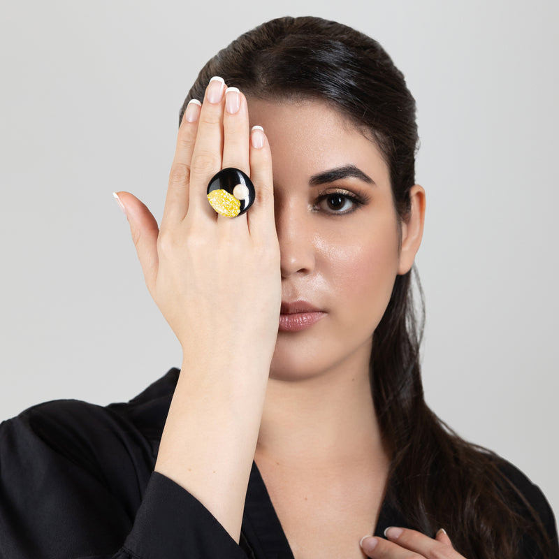 NATÜA RING - Handmade - Adjustable - Crushed eggshells, recovered wood