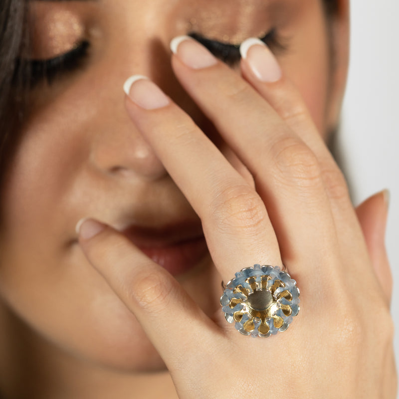 ECOSOL RING - Handmade - Adjustable - Sterling silver 925 and 24K gold-plated - Recycled bottle cap plastic liners