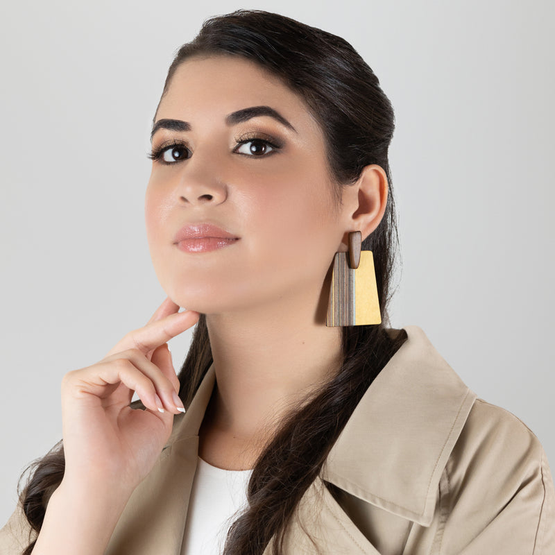 WOODIE TRAPEZE EARRINGS - Handmade - Plywood (3 crossed-laid layers of wood veneer)