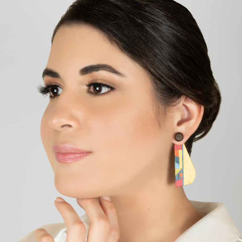 WOODIE TRIO EARRINGS - Handmade - Reversible - Plywood (3 crossed-laid layers of wood veneer)