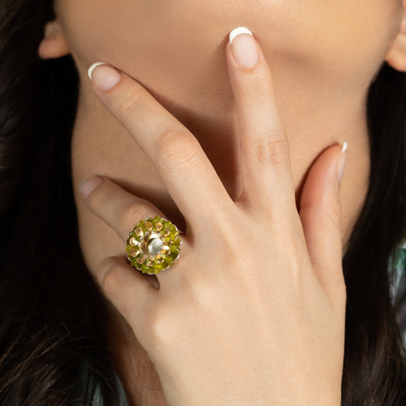 ECOSOL RING - Handmade - Adjustable - Sterling silver 925 and 24K gold-plated - Recycled bottle cap plastic liners