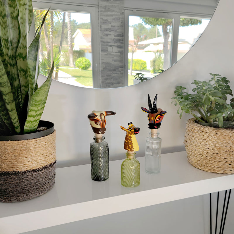 DECORATIVE BOTTLE STOPPER - The carnival goat - Hand-carved and painted wood