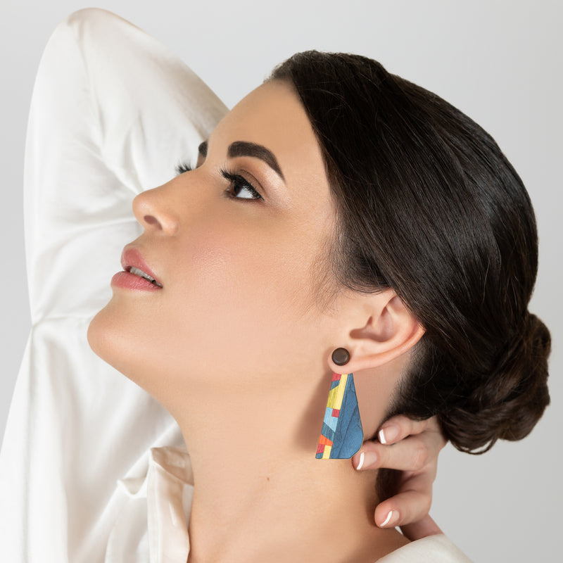 WOODIE TRIO EARRINGS - Handmade - Reversible - Plywood (3 crossed-laid layers of wood veneer)