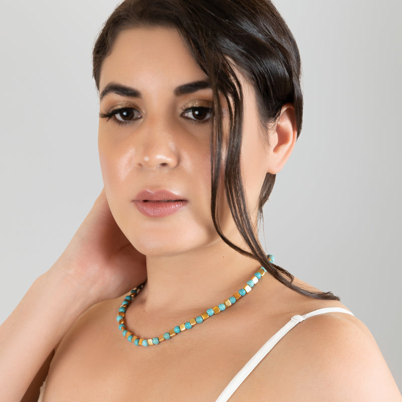 COLLAR DORA - Hecho a mano - Bañado en oro de 24 quilates - Turquesas