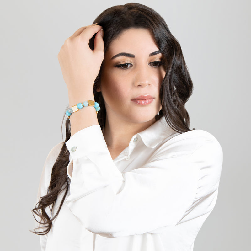 QUIMBAYA BRACELET - Handmade - 24K gold-plated - Agates, turquoises