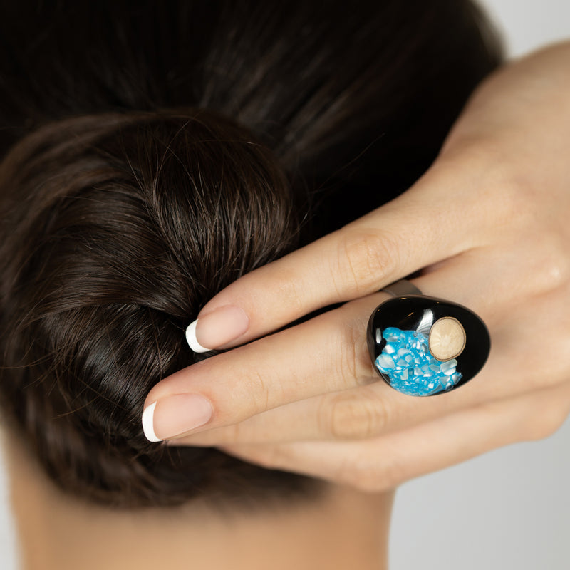 NATÜA RING - Handmade - Adjustable - Crushed white corn, recovered wood