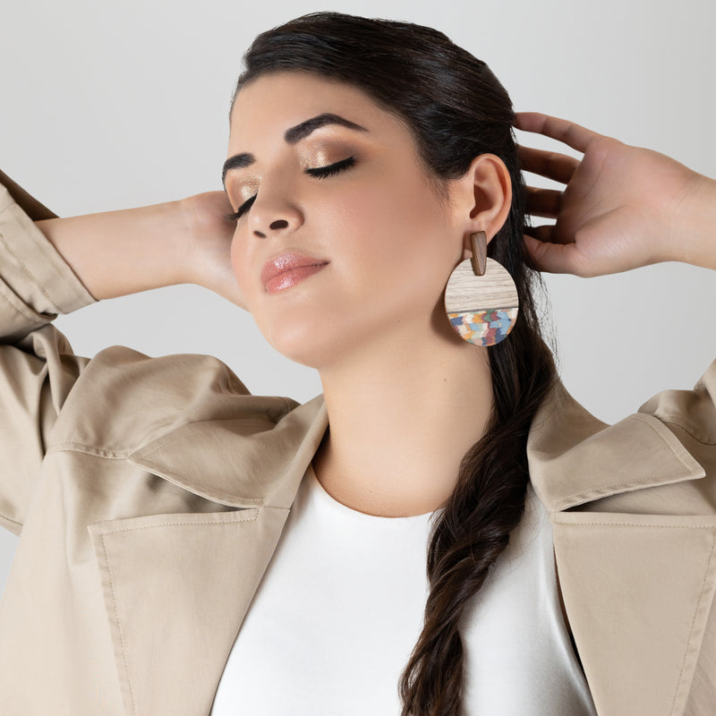 WOODIE SOL EARRINGS - Handmade - Plywood (3 crossed-laid layers of wood veneer)