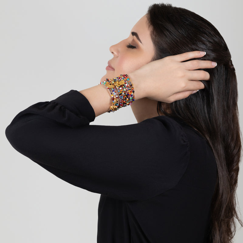 BRACELETE ESPIRAL - Feita à mão - Banhada a ouro de 24 quilates - Contas, pedras semipreciosas