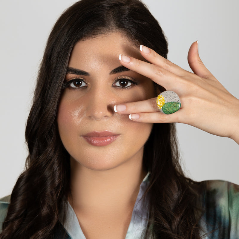 GRANITA RING - Handmade - Adjustable - Crushed cement, crushed eggshells, bronze powder