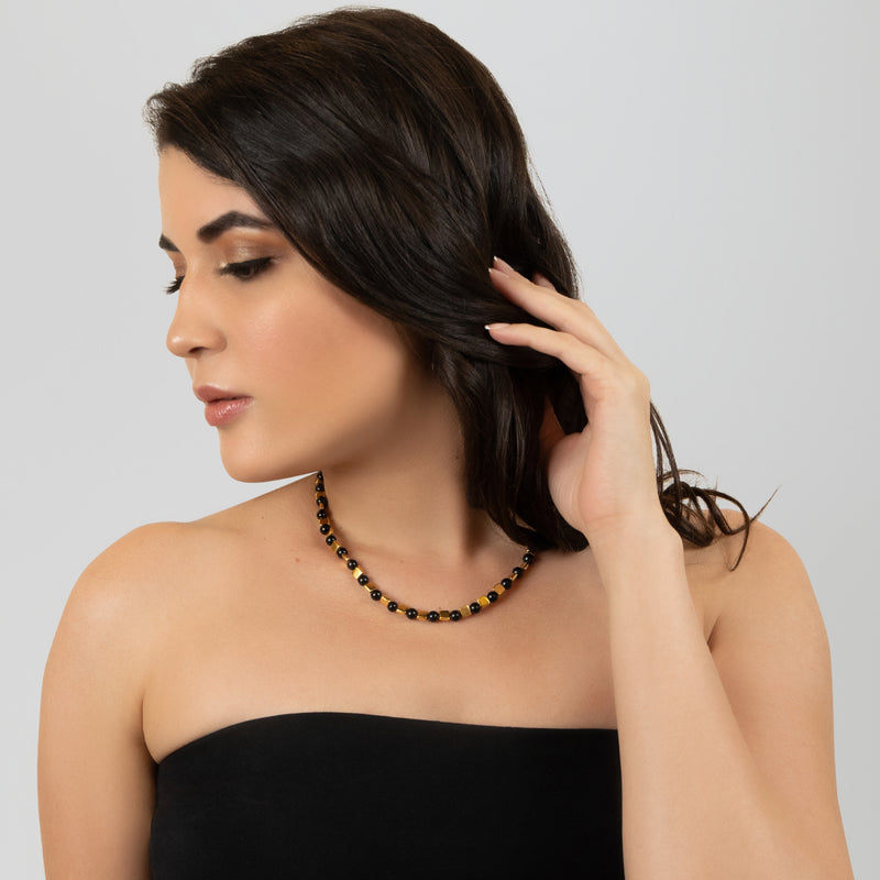 DORA NECKLACE - Handmade - 24K gold-plated - Onyx