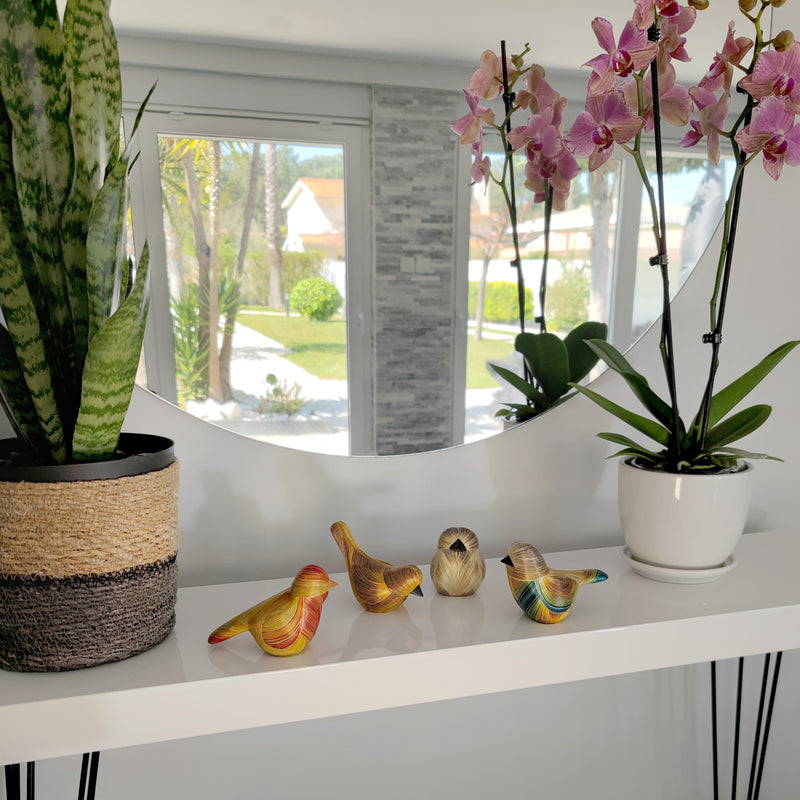 AVE DECORATIVA ANDINA - A arte do tamo - Madeira decorada com palha de trigo e cevada (marchetaria de palha)