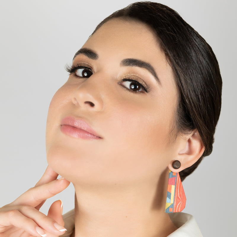 WOODIE TRIO EARRINGS - Handmade - Reversible - Plywood (3 crossed-laid layers of wood veneer)
