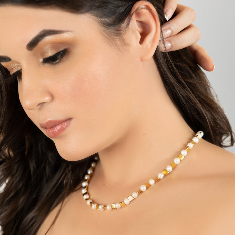 COLAR DORA - Feito à mão - Banhado a ouro de 24 quilates - Pérolas cultivadas