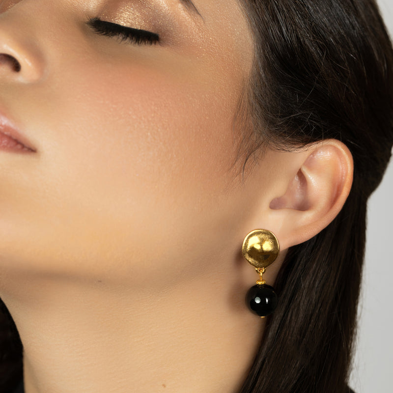 BRINCOS CALIMA - Feitos à mão - Banhados a ouro de 24 quilates - Ónix