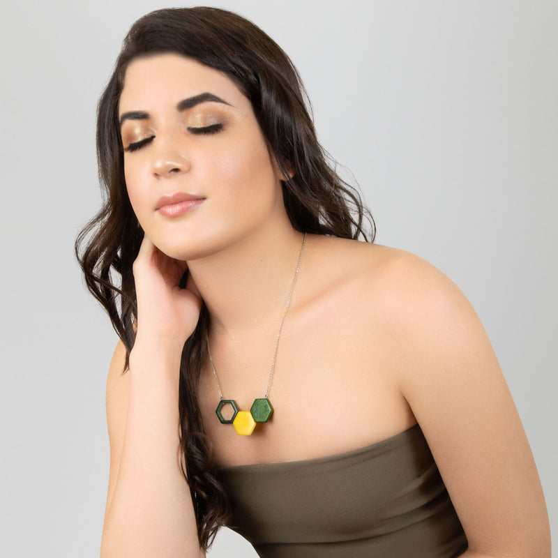 TRIPTYCH NECKLACE - Handmade - Stainless steel - Tagua (vegetable ivory)