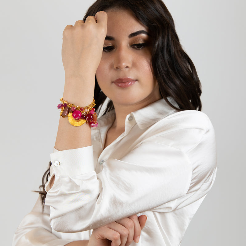 ENCANTO BRACELET - Handmade - 24K gold-plated - Agates, mother-of-pearl