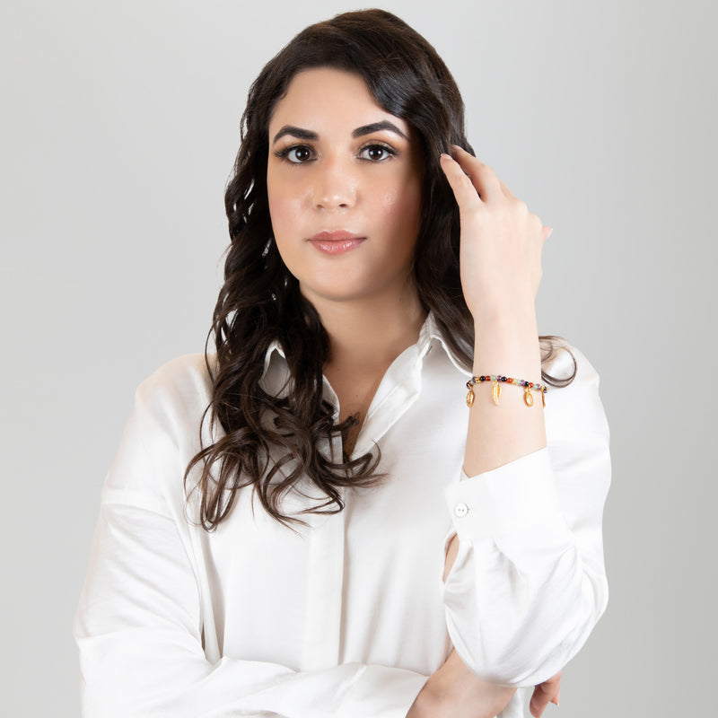 PULSEIRA ARCOÍRIS - Feita à mão - Banhada a ouro de 24 quilates - Ágatas, ônix, jades e ametistas