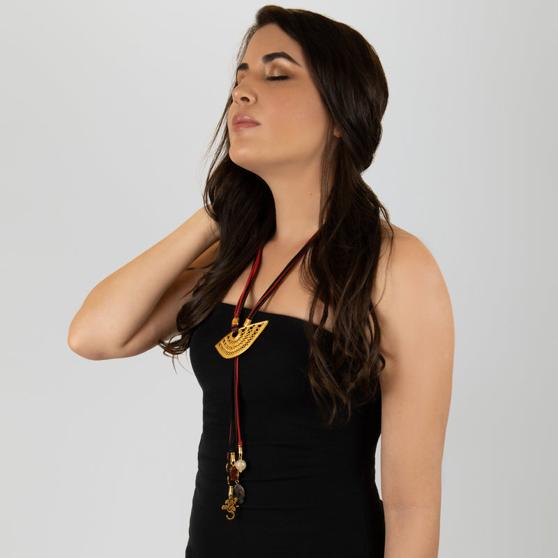 CORDÚLA NECKLACE - Handmade - 24K gold-plated - Leather, semi-precious stones