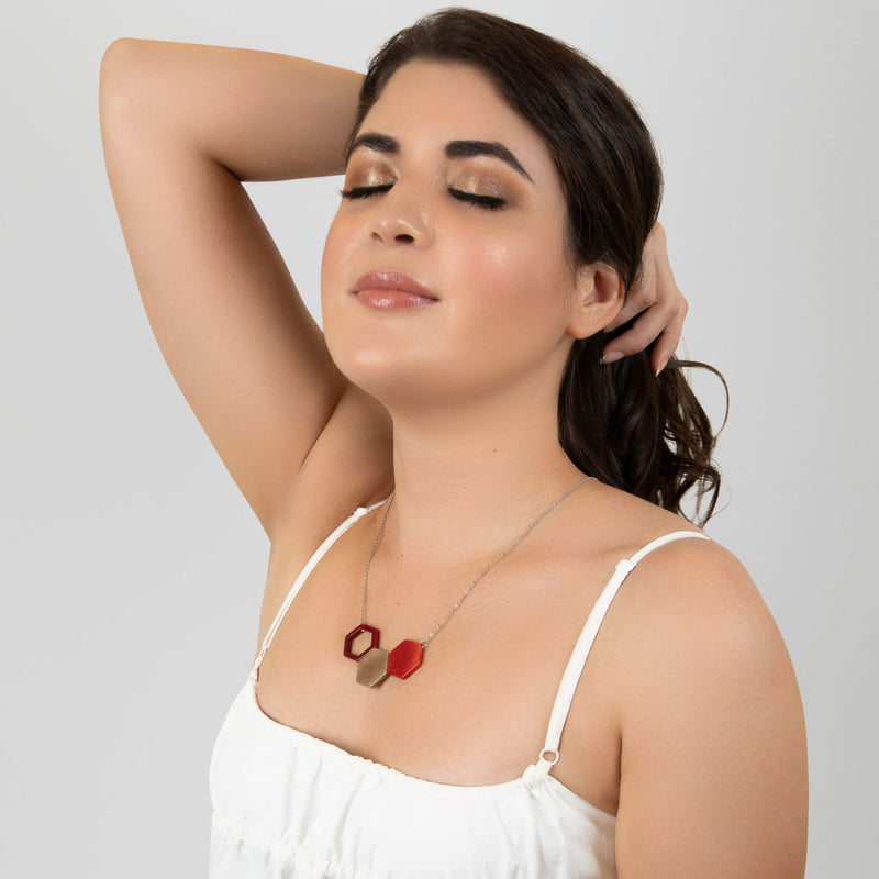 TRIPTYCH NECKLACE - Handmade - Stainless steel - Tagua (vegetable ivory)