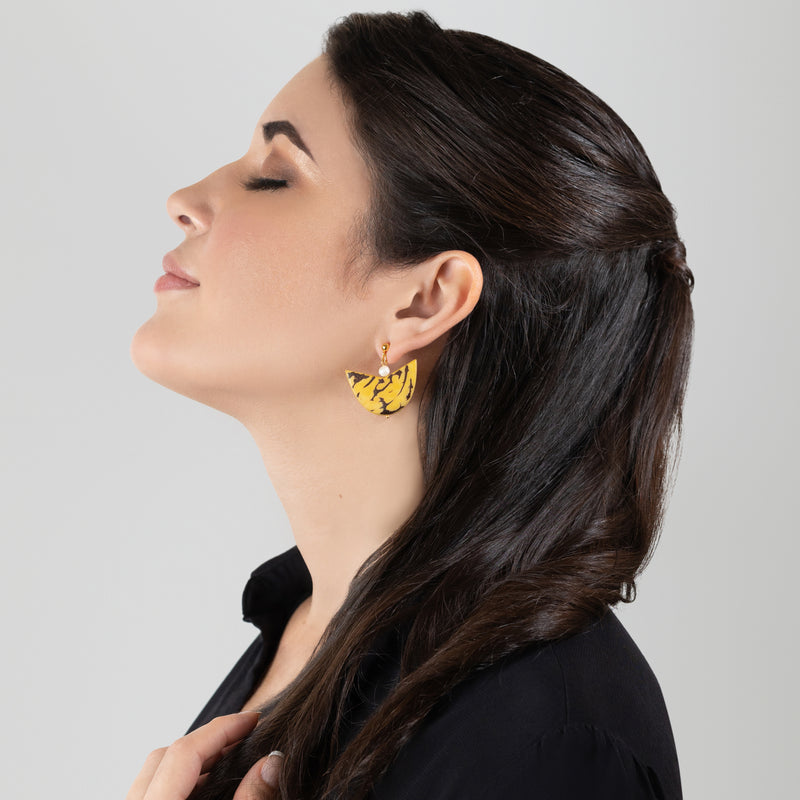 PALMA EARRINGS - Handmade - 24K gold-plated - Tagua (vegetable ivory), cultured pearls