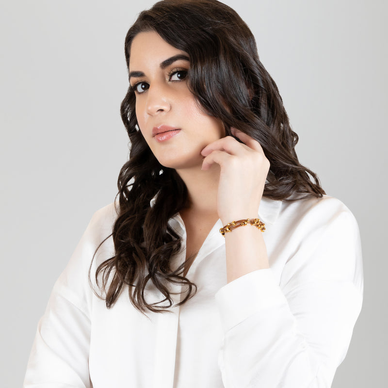 PULSEIRA LÚMEN - Feita à mão - Banhada a ouro de 24 quilates - Couro