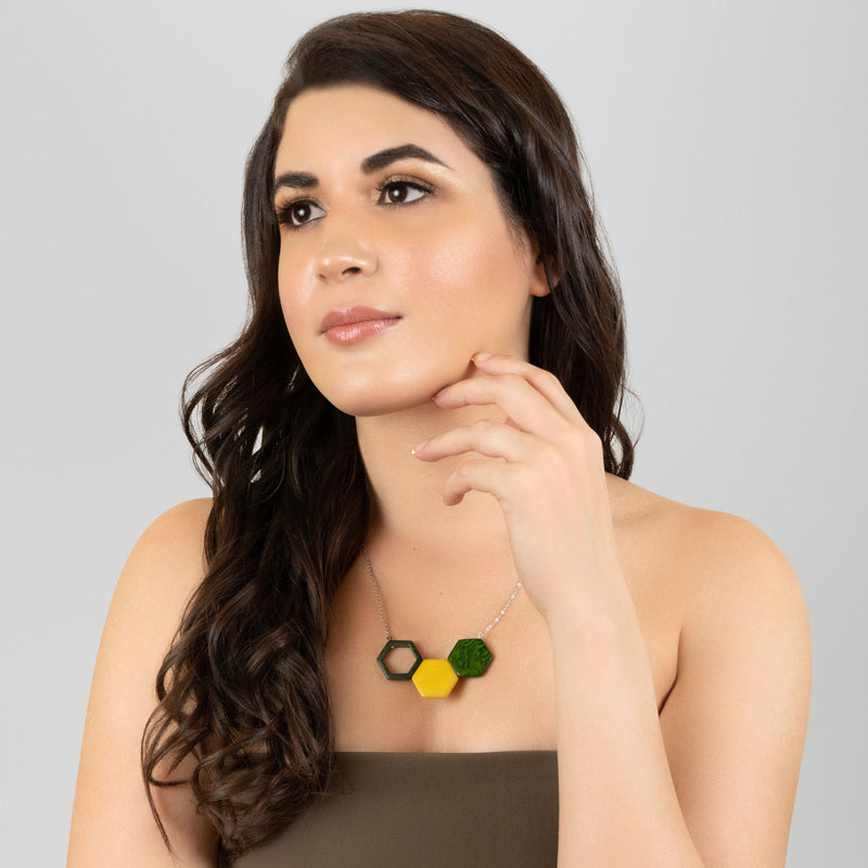 TRIPTYCH NECKLACE - Handmade - Stainless steel - Tagua (vegetable ivory)