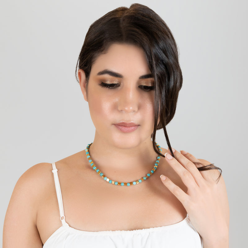 COLLAR DORA - Hecho a mano - Bañado en oro de 24 quilates - Turquesas