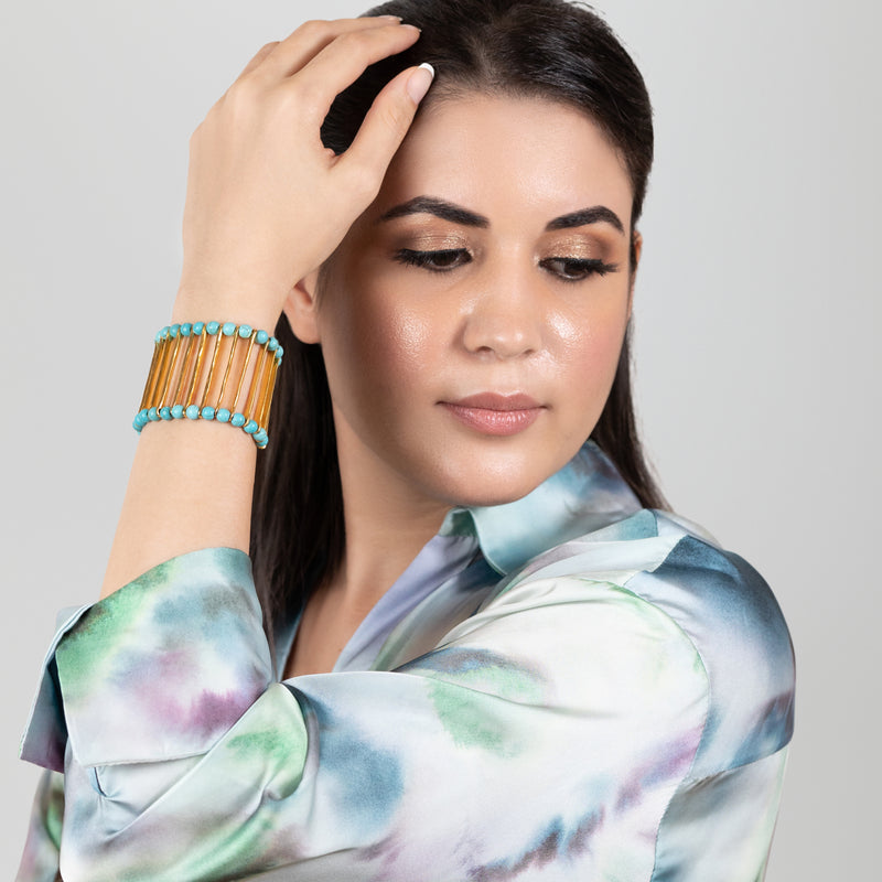 BRACELETE ELEGANCIA - Feita à mão - Banhada a ouro de 24 quilates - Turquesas