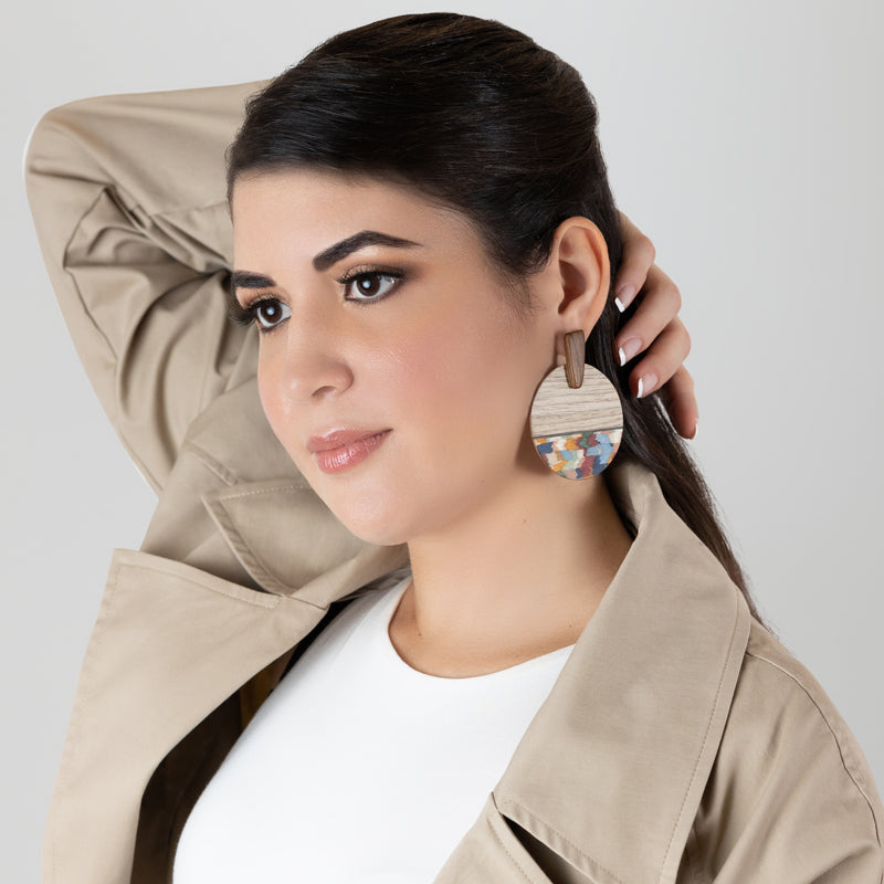 WOODIE SOL EARRINGS - Handmade - Plywood (3 crossed-laid layers of wood veneer)