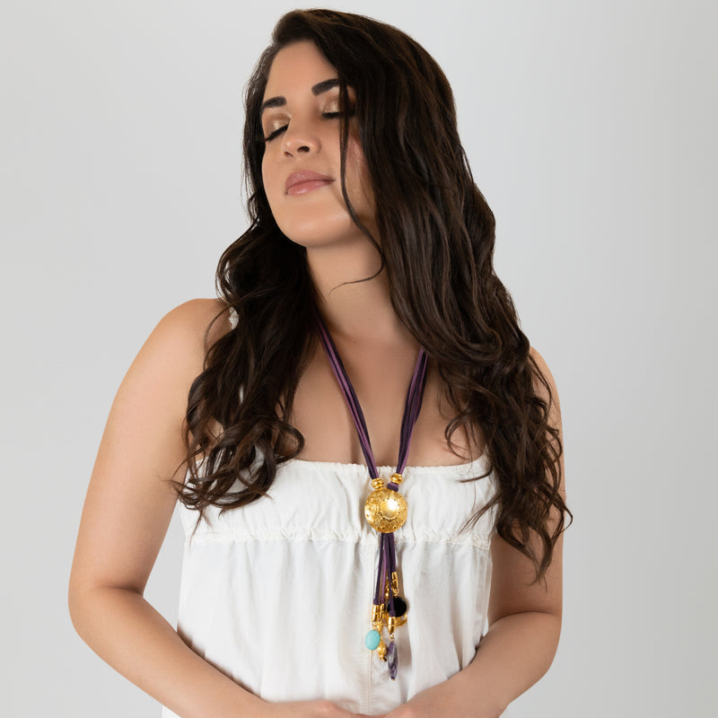 CORDÚLA NECKLACE - Handmade - 24K gold-plated - Leather, semi-precious stones