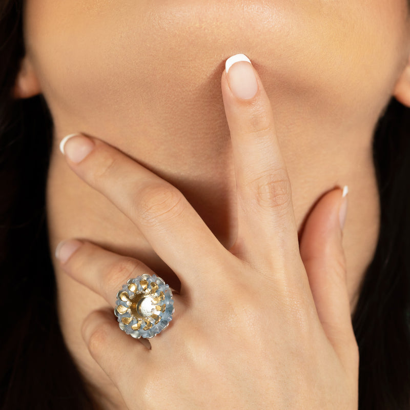 ECOSOL RING - Handmade - Adjustable - Sterling silver 925 and 24K gold-plated - Recycled bottle cap plastic liners